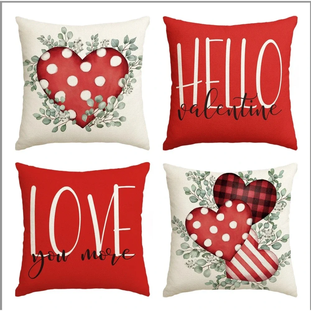 SET OF 4 (18X18) Love Heart Pillow - Covers - Love Cushion Covers Valentines Day